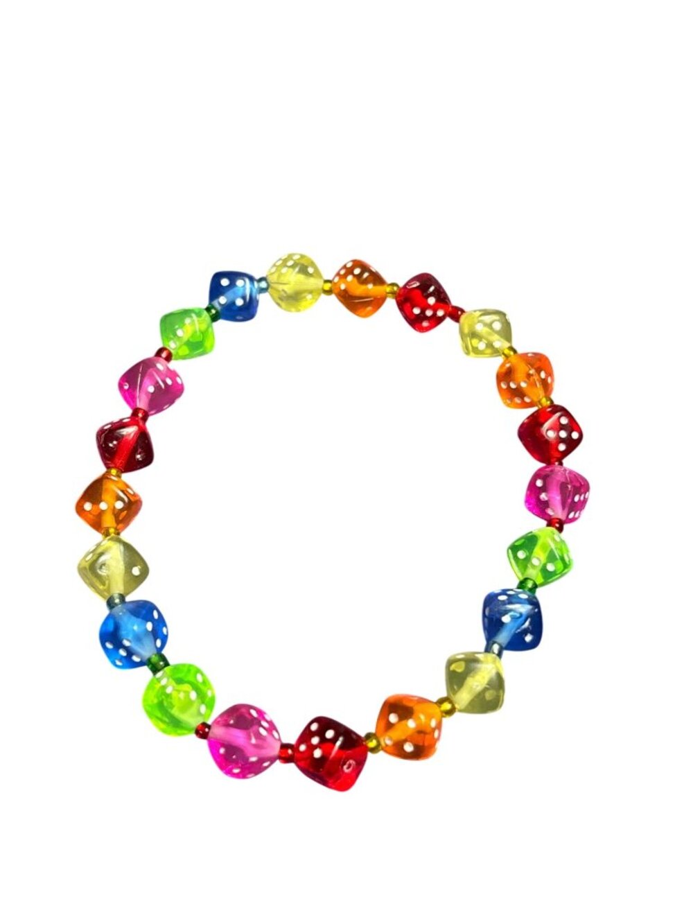 Bright Colorful Plastic Dice Beaded Stretchy Bracelet 8.5 inches Unstretched